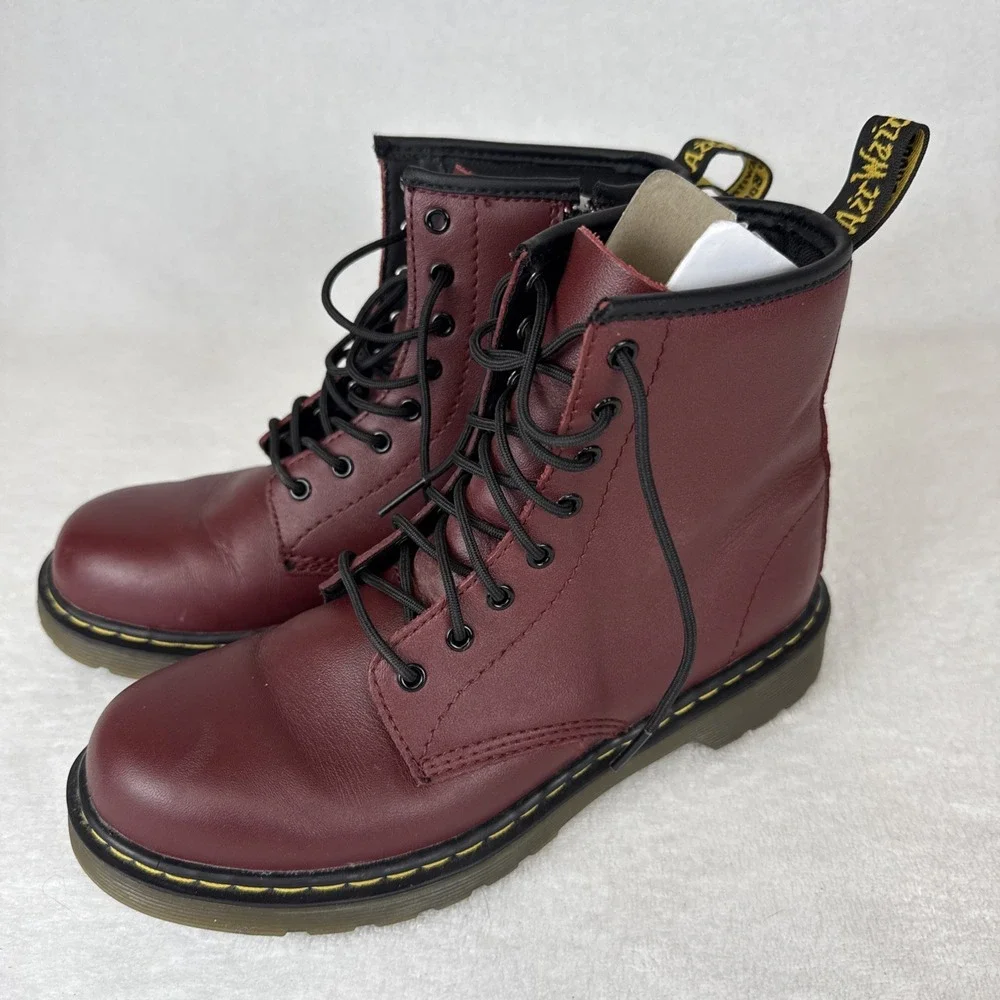Dr Martens Air Wair Delaney Girls Combat Boots Youth 4 Burgundy Faux leather